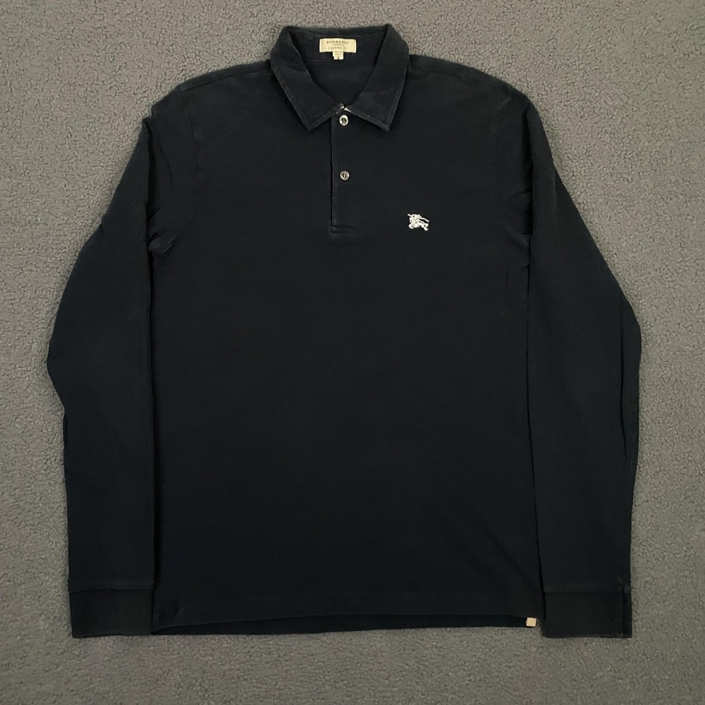 Burberry London Polo Shirt Mens Medium Black Logo Nova Check Classic Fit